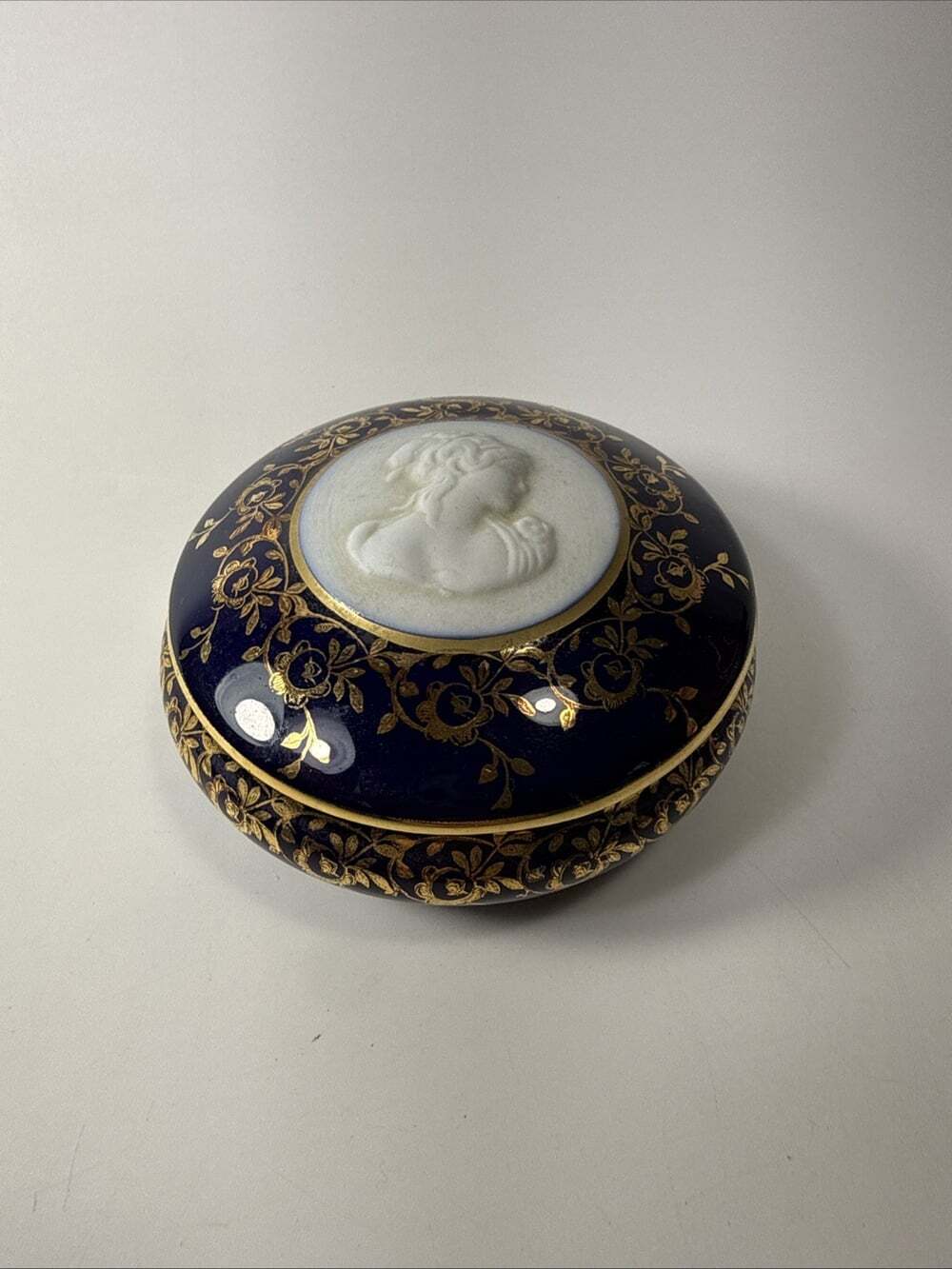 Limoges FM Cameo Relief Cobalt And Gold Porcelain Trinket Dish Jewelry Box #6